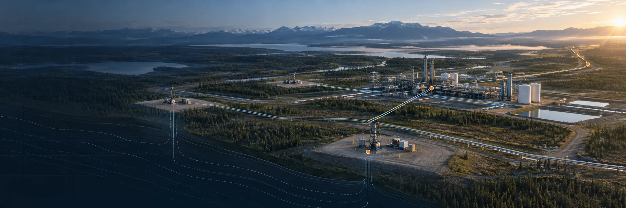 Integrated oil and gas production, processing, and takeaway infrastructure
